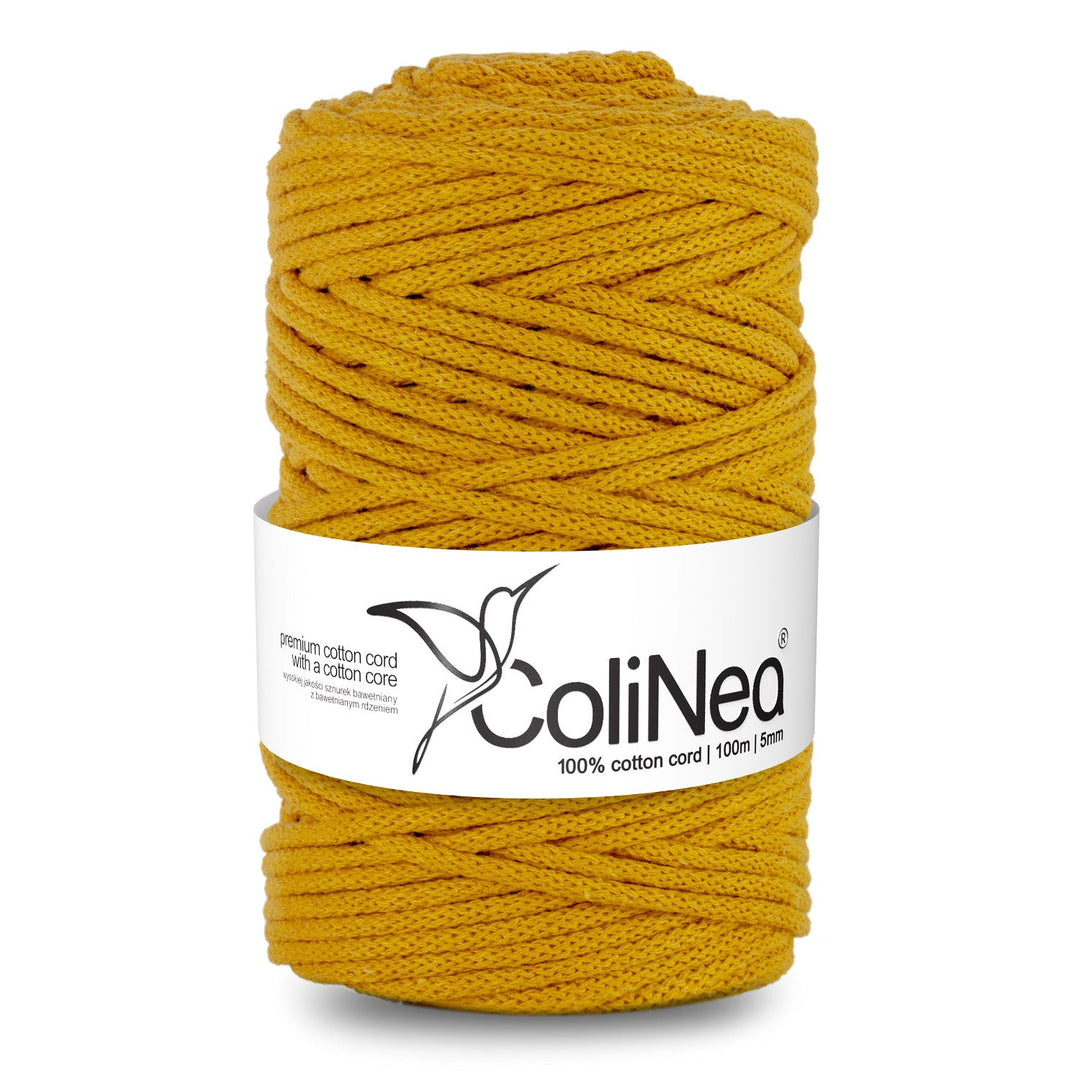 ColiNea, bomuldssnor med bomuldskerne, flettet, 5 mm, 100 m, sennepsfarvet