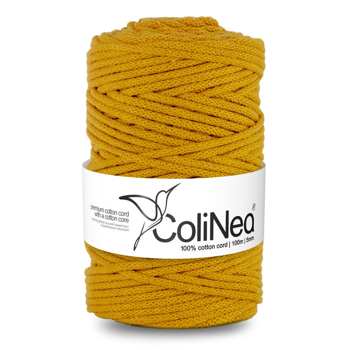 ColiNea, bomuldssnor med bomuldskerne, flettet, 5 mm, 100 m, sennepsfarvet