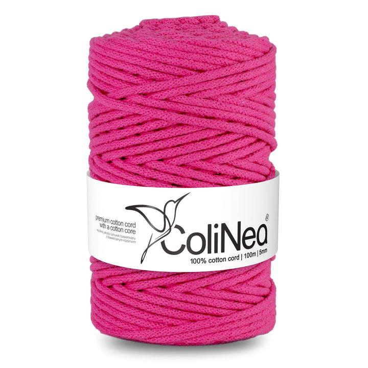ColiNea, bomuldssnor med bomuldskerne, flettet, 5 mm, 100 m, fuchsia