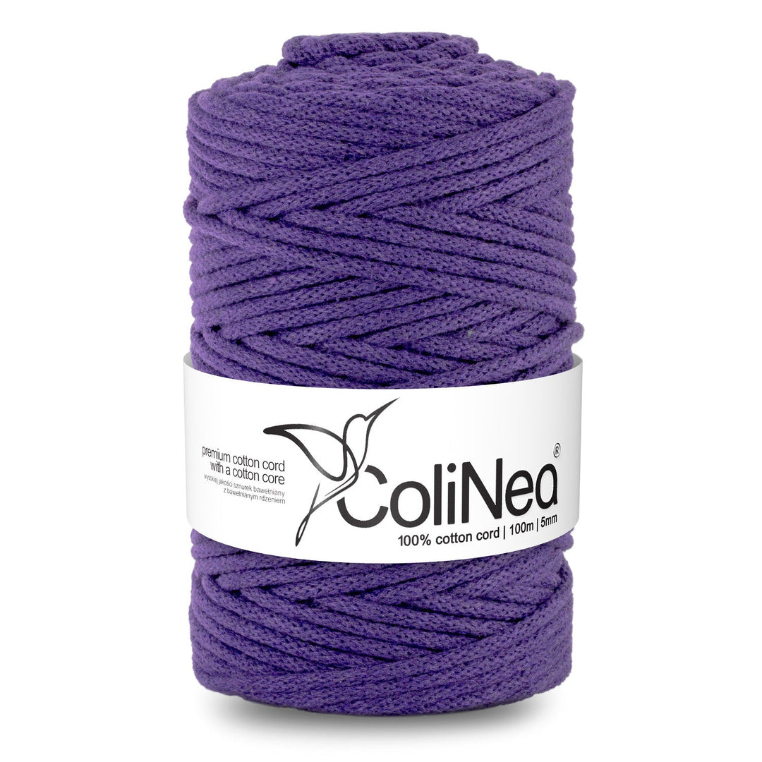 ColiNea, bomuldssnor med bomuldskerne, flettet, 5 mm, 100 m, lilla
