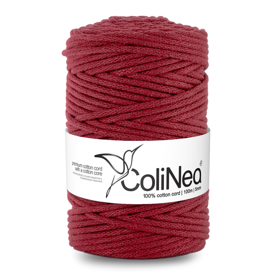 ColiNea, bomuldssnor med bomuldskerne, flettet, 5 mm, 100 m, bordeauxrød