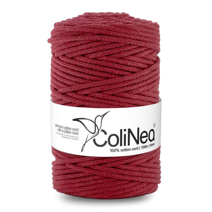 ColiNea, bomuldssnor med bomuldskerne, flettet, 5 mm, 100 m, bordeauxrød