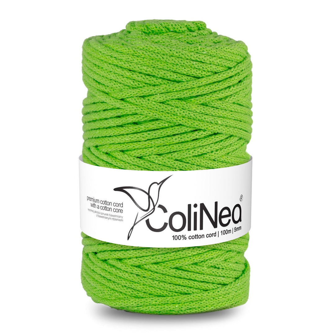 ColiNea, bomuldssnor med bomuldskerne, flettet, 5 mm, 100 m, lysegrøn