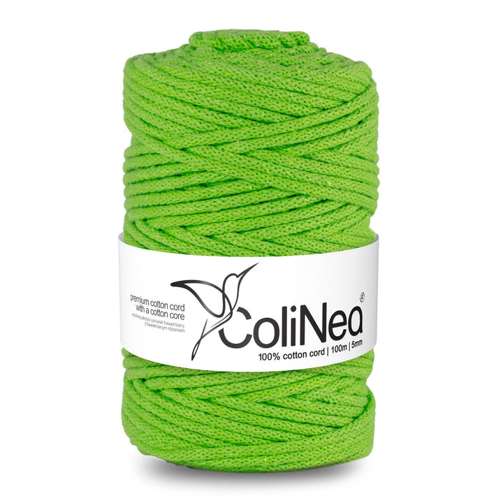 ColiNea, bomuldssnor med bomuldskerne, flettet, 5 mm, 100 m, lysegrøn