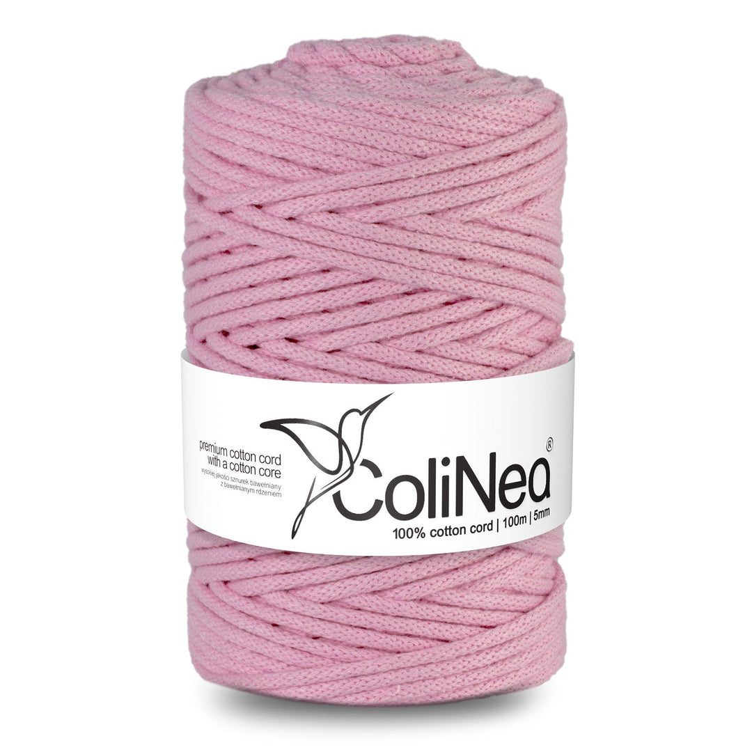 ColiNea, bomuldssnor med bomuldskerne, flettet, 5 mm, 200 m, lyserød