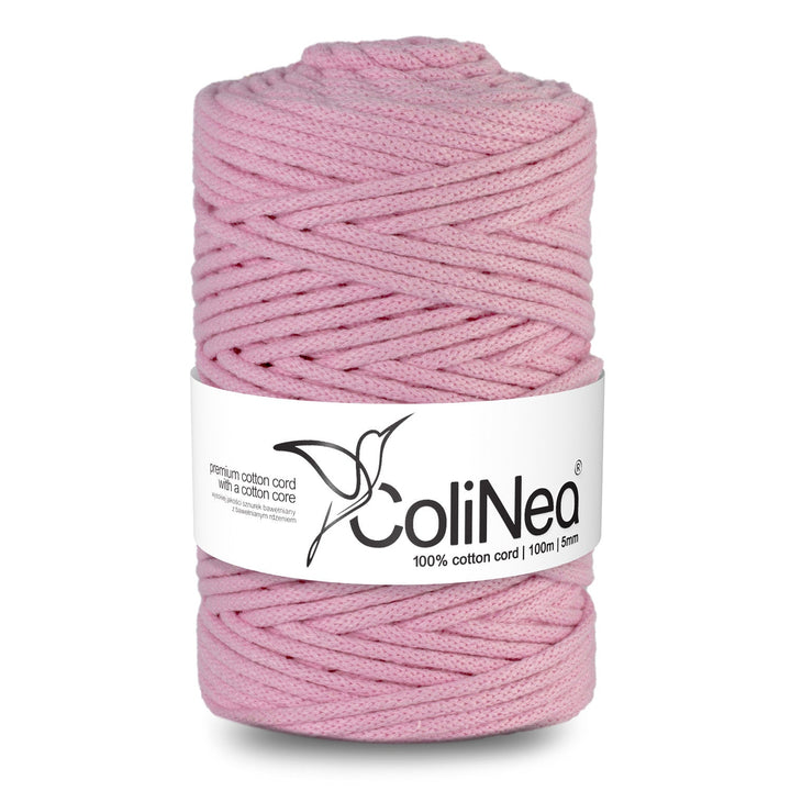ColiNea, bomuldssnor med bomuldskerne, flettet, 5 mm, 200 m, lyserød