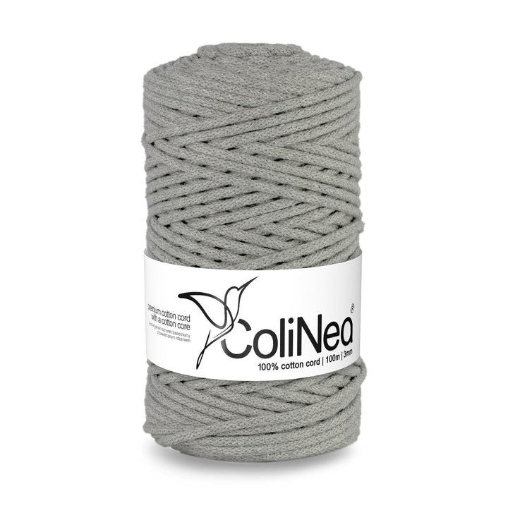 ColiNea, bomuldsnor med bomuldskerne, flettet, 3 mm, 100 m, grå