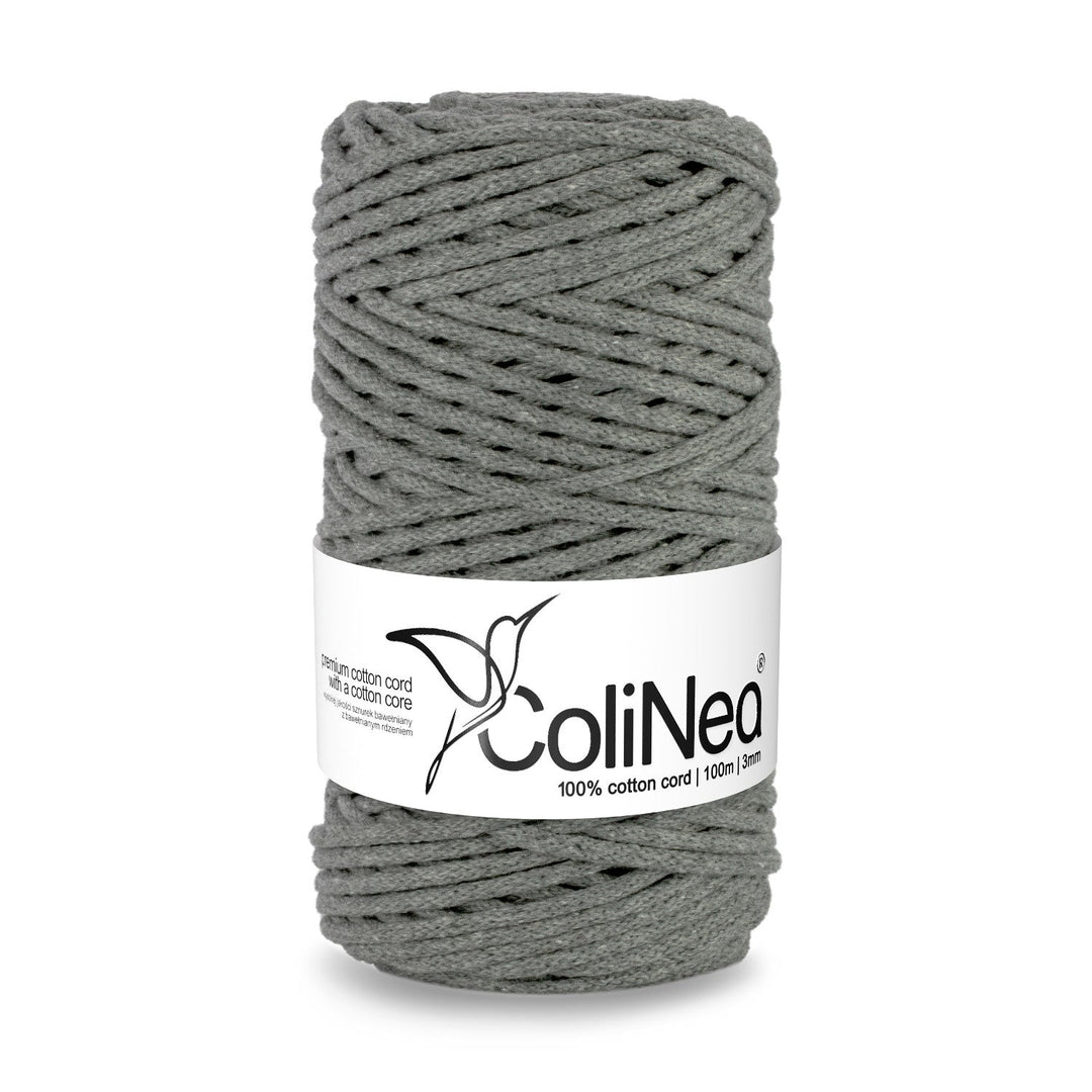ColiNea, bomuldssnor med bomuldskerne, flettet, 3 mm, 100 m, mørkegrå