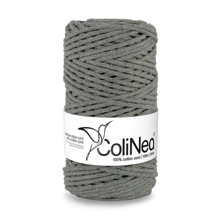 ColiNea, bomuldssnor med bomuldskerne, flettet, 3 mm, 100 m, mørkegrå