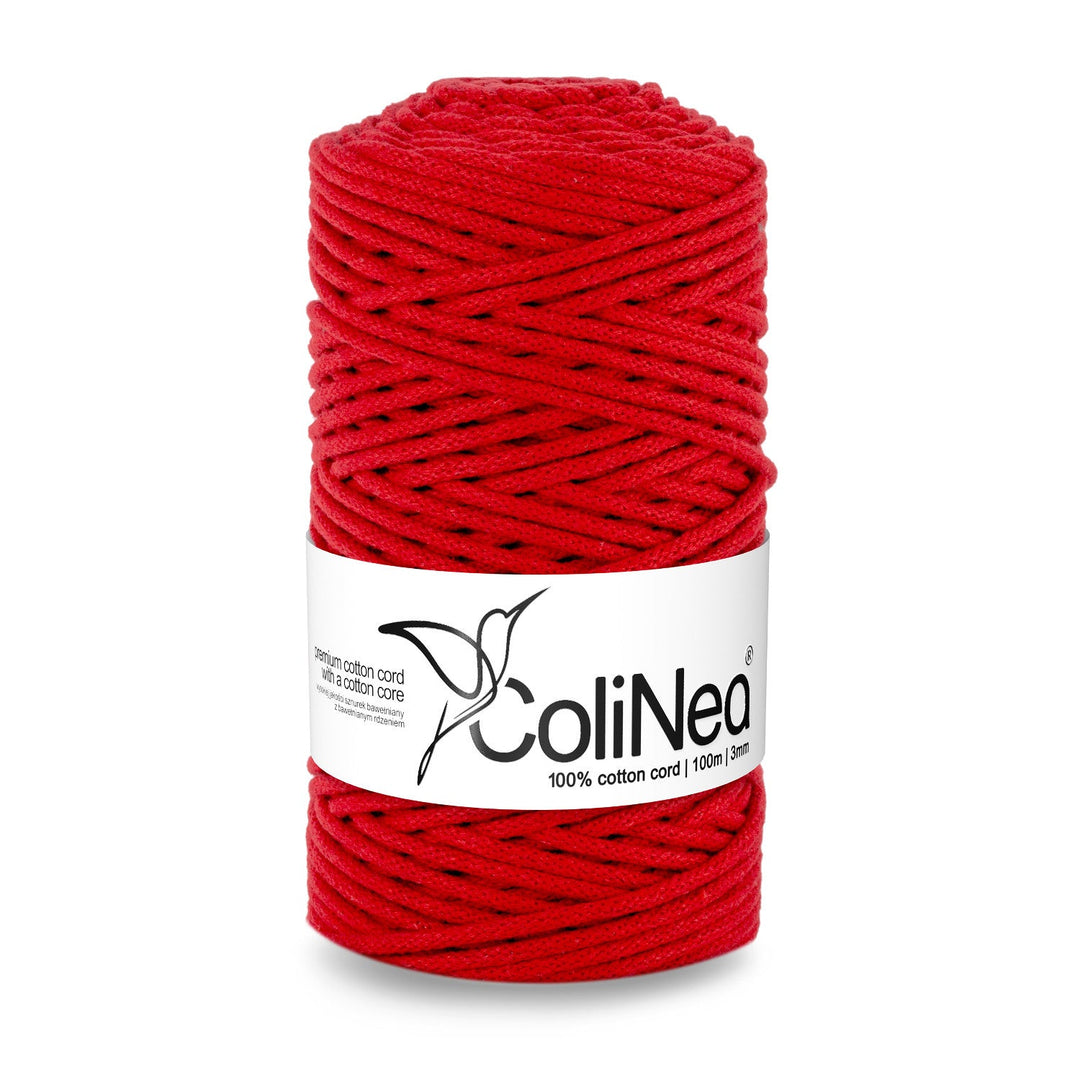 ColiNea, bomuldssnor med bomuldskerne, flettet, 3 mm, 100 m, rød
