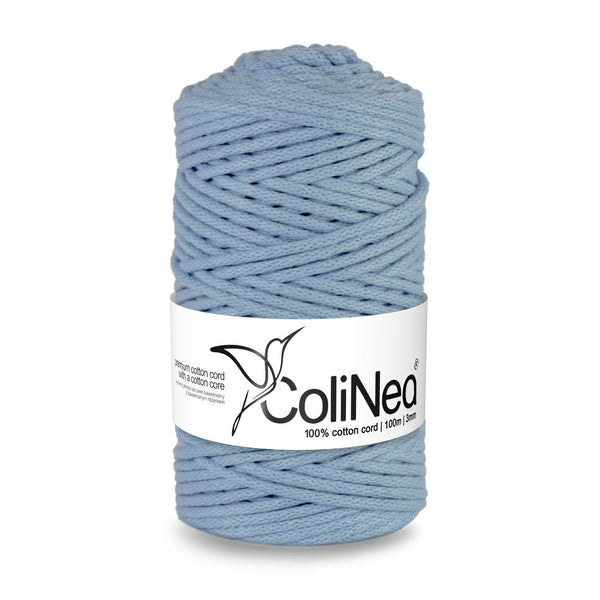 ColiNea, bomuldssnor med bomuldskerne, flettet, 3 mm, 100 m, blå