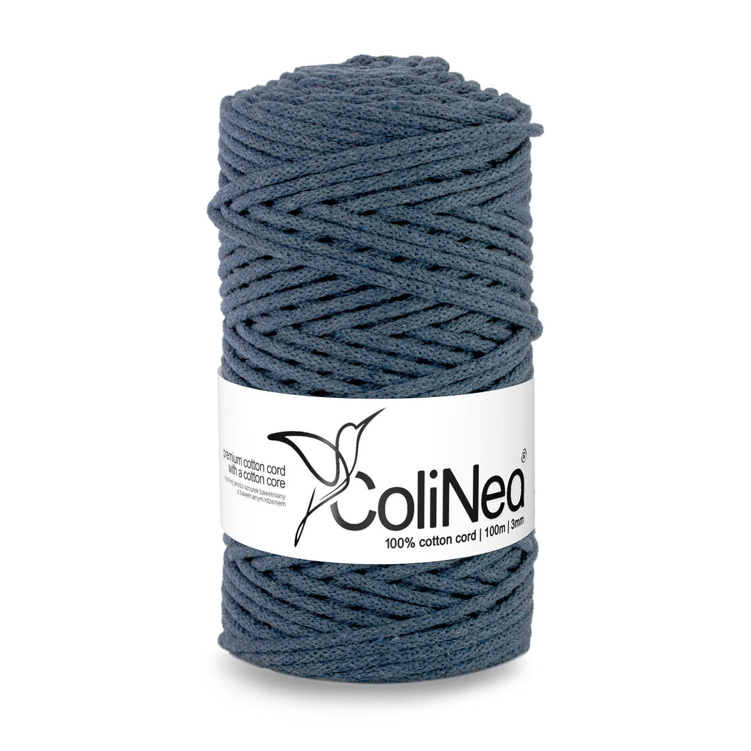 ColiNea, bomuldssnor med bomuldskerne, flettet, 3 mm, 100 m, jeansfarvet