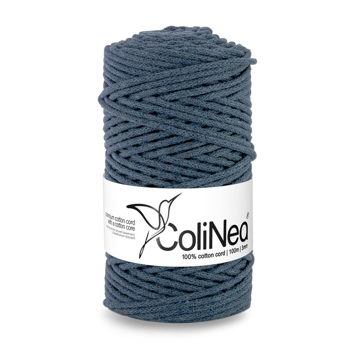 ColiNea, bomuldssnor med bomuldskerne, flettet, 3 mm, 100 m, jeansfarvet