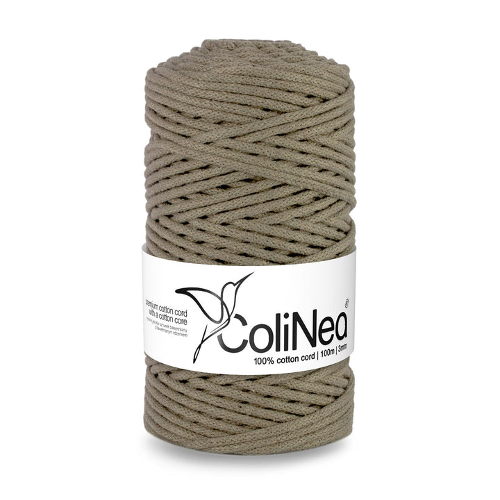 ColiNea, bomuldssnor med bomuldskerne, flettet, 3 mm, 100 m, mørk beige