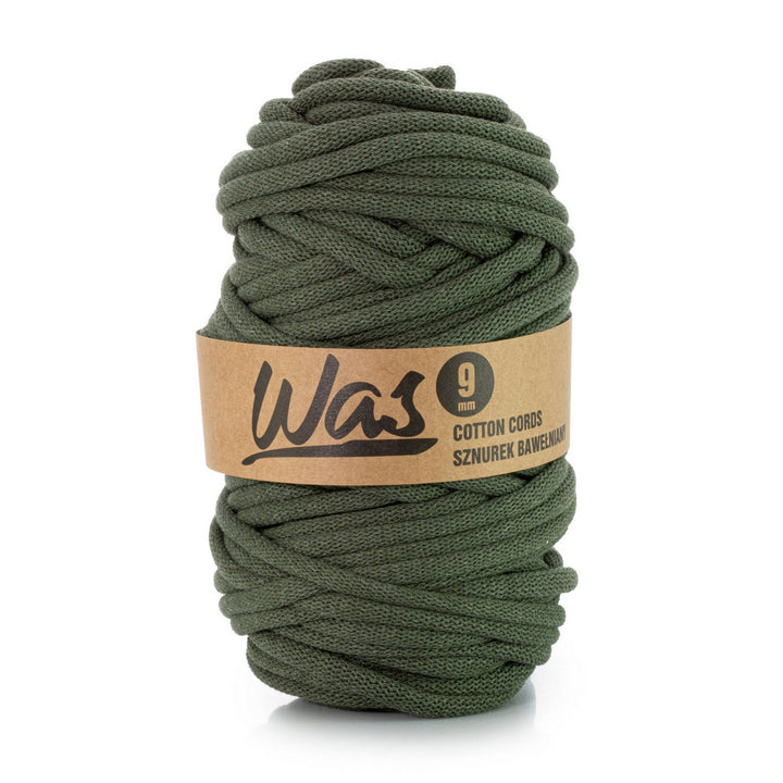 WAS, bomuldssnor med polyesterkerne, flettet, 9 mm, 50 m, khaki