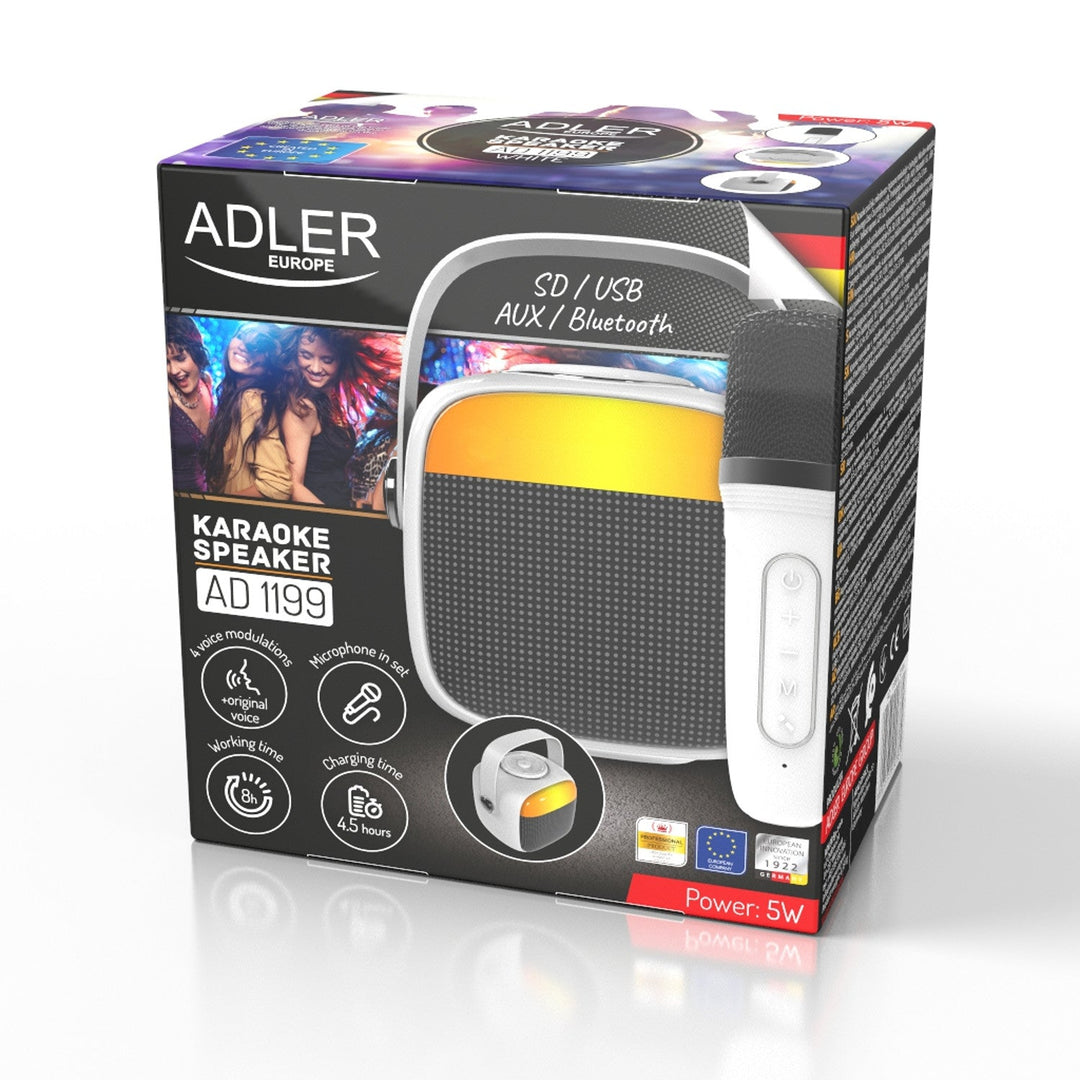 Adler trådløs højttaler, med mikrofon, til karaoke, Bluetooth, AD 1199 W