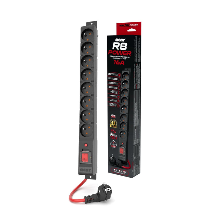 Acar overspændingsbeskyttelse, 16 A, 3680 W, 3 m, sort, R8 POWER