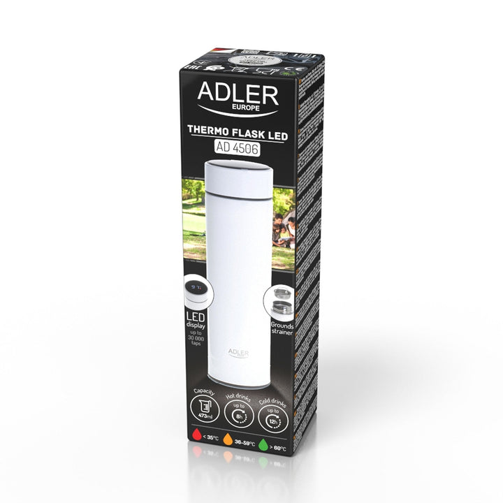 Adler termokande, LED-berøringsskærm, kapacitet 473 ml, farve hvid, AD 4506