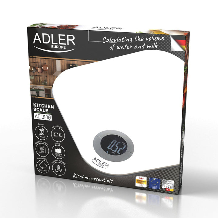 Adler køkkenvægt, hærdet glas, LCD-display, op til 10 kg, AD 3180