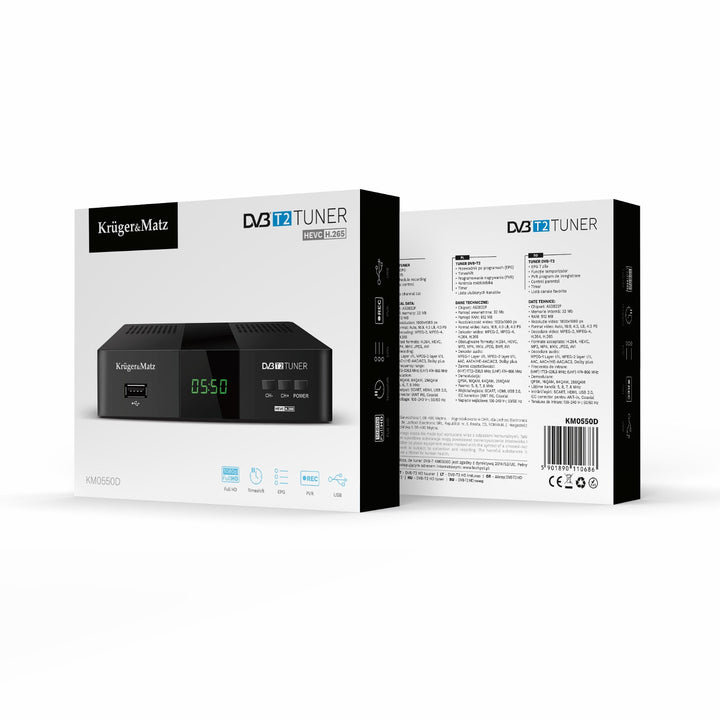 Tuner-dekoder DVB-T2 KM0550D H.265 HEVC EPG PVR Timeshift Kruger&Matz