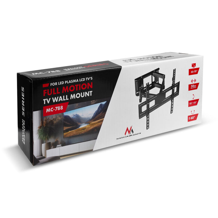 Maclean TV-holder, maks. VESA 400x400, 32-75", 50 kg, vertikal og horisontal vinkelregulering, profil 80-380 mm, sort, MC-788