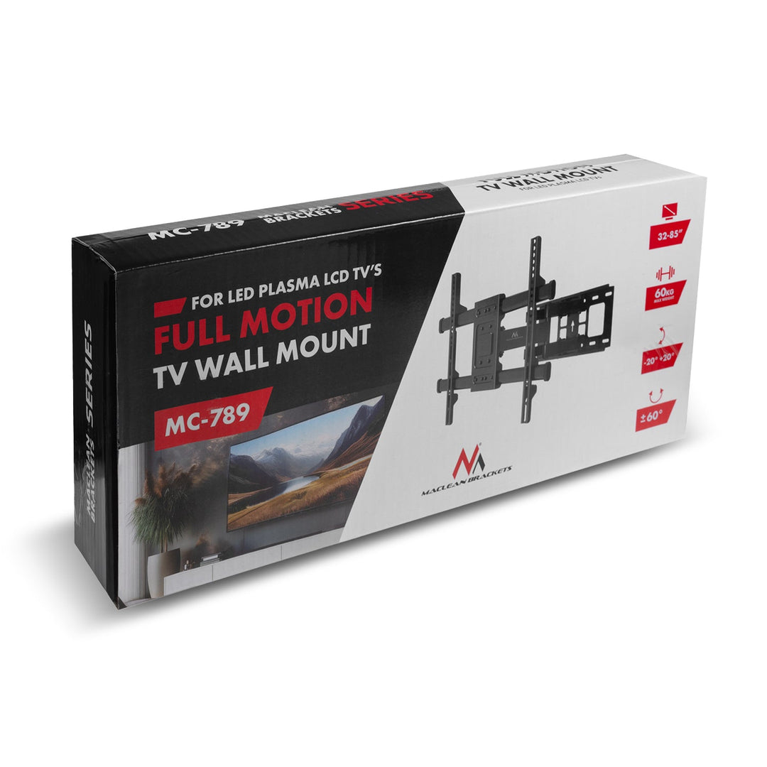 Maclean TV-holder, maks. VESA 600x400, 32-85", 60 kg, vertikal og horisontal vinkeljustering, profil 65-390 mm, sort, MC-789