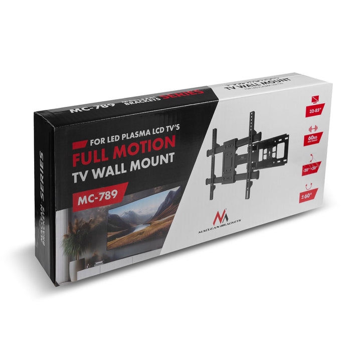 Maclean TV-holder, maks. VESA 600x400, 32-85", 60 kg, vertikal og horisontal vinkeljustering, profil 65-390 mm, sort, MC-789