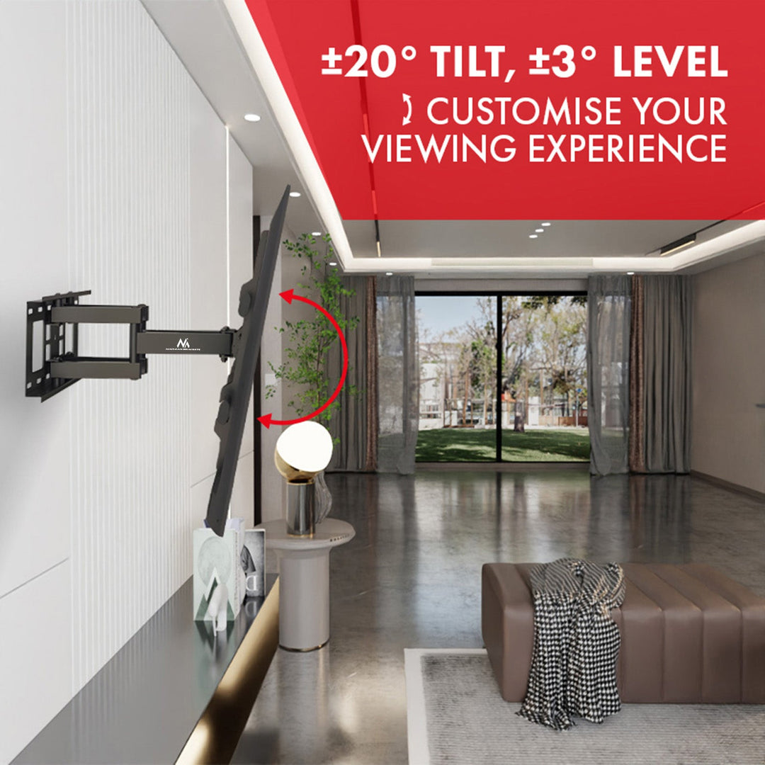 Maclean TV-holder, maks. VESA 600x400, 32-85", 60 kg, vertikal og horisontal vinkeljustering, profil 65-390 mm, sort, MC-789