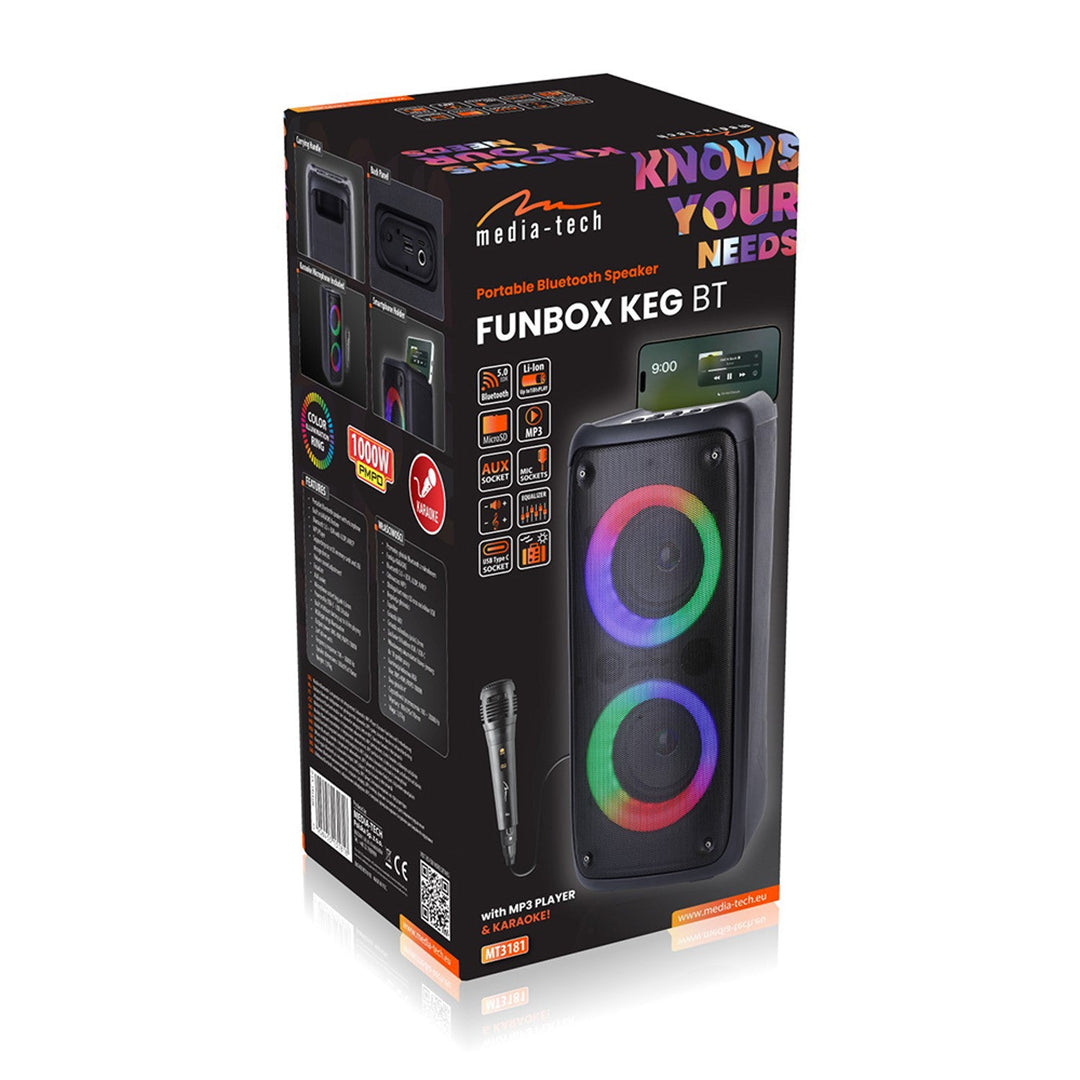 Bærbar højttaler fra Media-Tech, karaoke, Bluetooth 5.0, 1000 W, MT3181