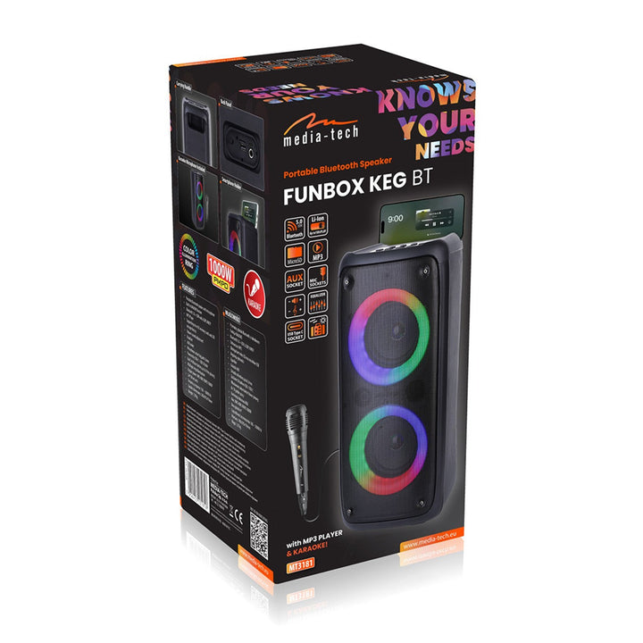 Bærbar højttaler fra Media-Tech, karaoke, Bluetooth 5.0, 1000 W, MT3181