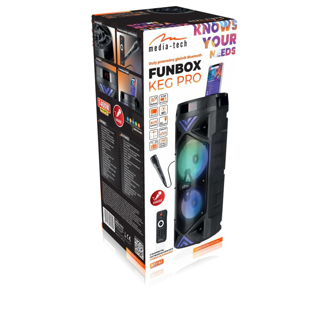 Bærbar højttaler fra Media-Tech, karaoke, Bluetooth 5.0, 1400 W, MT3182