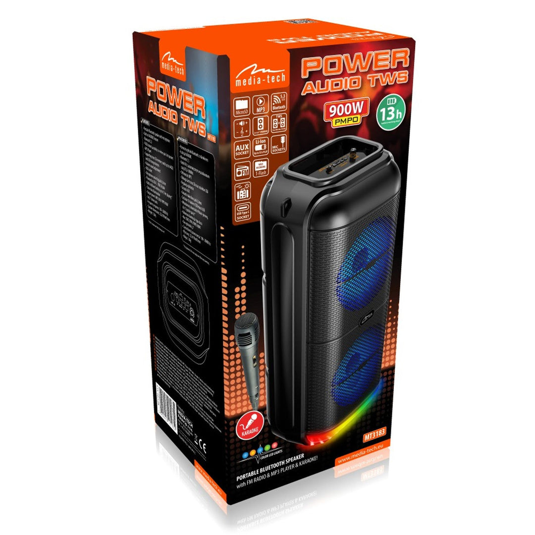 Bærbar højttaler fra Media-Tech, karaoke, Bluetooth 5.3, 900 W, MT3183