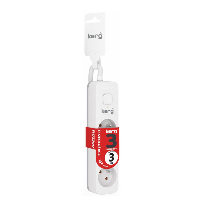 KERG-forlængerledning med afbryder, 3 stik, hvid-grå, 3 m, 16 A, H05VV-F, 3 x 1,5 mm2