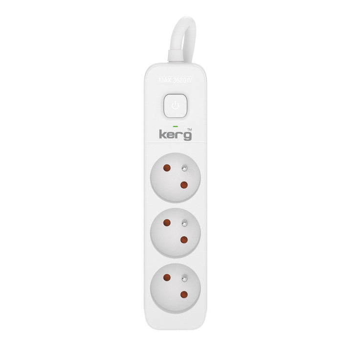 KERG-forlængerledning med afbryder, 3 stik, hvid-grå, 3 m, 16 A, H05VV-F, 3 x 1,5 mm2