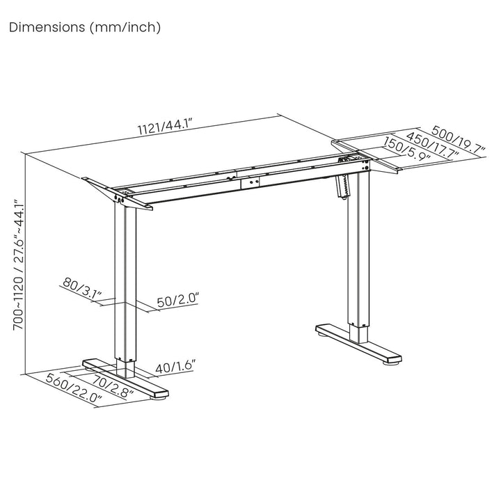 Elektrisk skrivebord med højdejustering Ergo Office, maks. højde 1160 mm, maks. 80 kg, uden bordplade til stående/siddende arbejde, hvid, ER-400 W