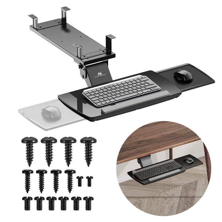 Maclean tastaturholder til undersiden af skrivebordet, justerbar, maks. 5 kg, sort, MC-156 B