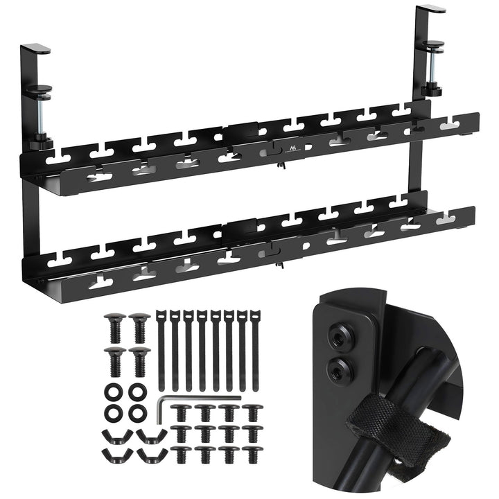 Maclean kabelholder til undersiden af skrivebordet, maks. belastning 5 kg, maks. 728 mm, 2 niveauer, sort, MC-102 B