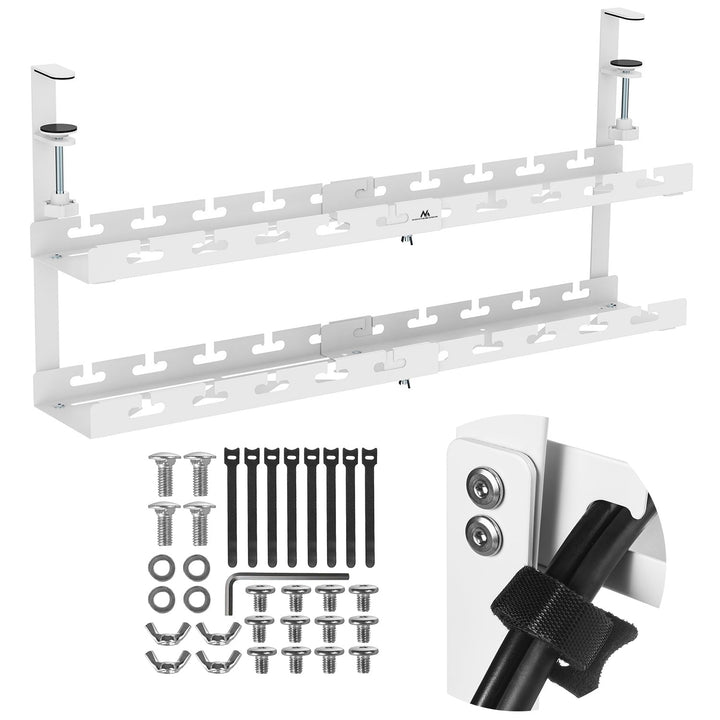 Maclean kabelholder til under skrivebordet, maks. belastning 5 kg, maks. 728 mm, 2 niveauer, hvid, MC-102 W