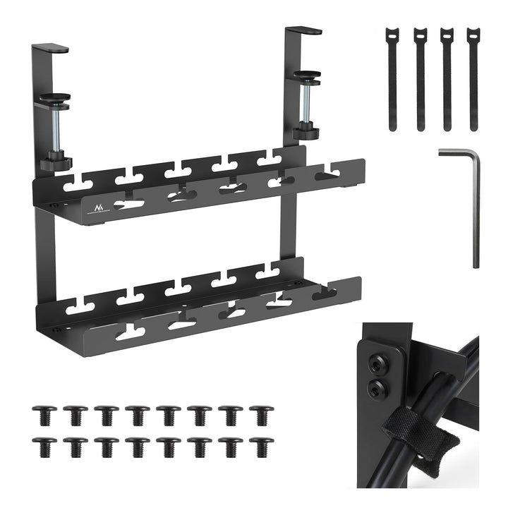 Maclean under-desk cable organizer, max load 5kg, 2 levels, black, MC-104 B