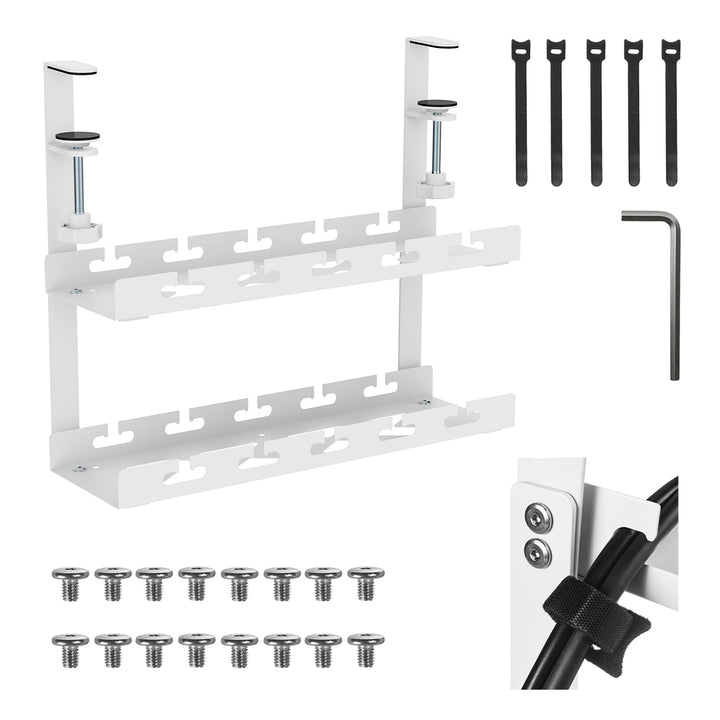 Maclean kabelholder til skrivebordet, maks. belastning 5 kg, 2 niveauer, hvid, MC-104 W