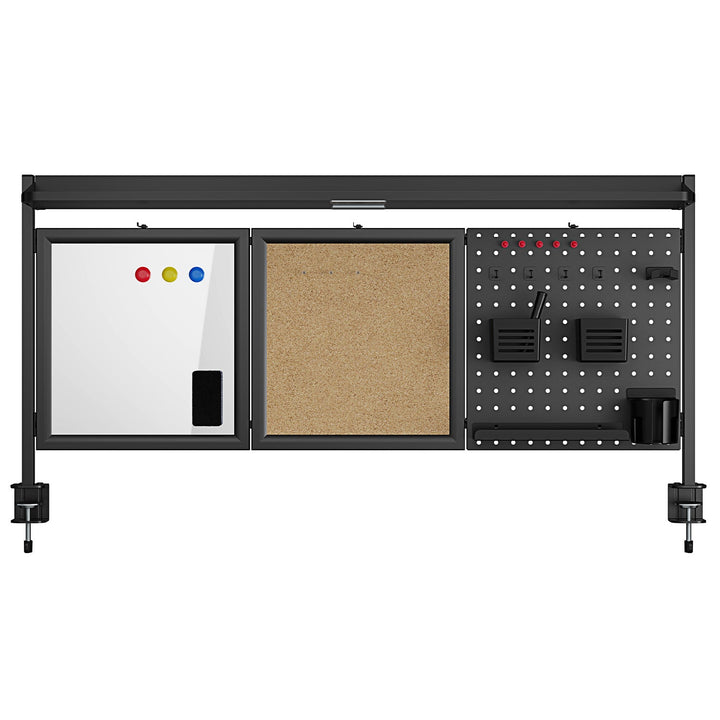 Skrivebordsafskærmning / organizer Ergo Office, maks. belastning 10 kg, hvid og kork tavle, bredde 1250 mm, sort, ER-300 B