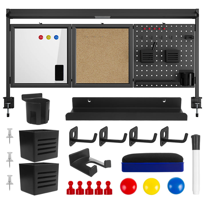 Skrivebordsafskærmning / organizer Ergo Office, maks. belastning 10 kg, hvid og kork tavle, bredde 1250 mm, sort, ER-300 B