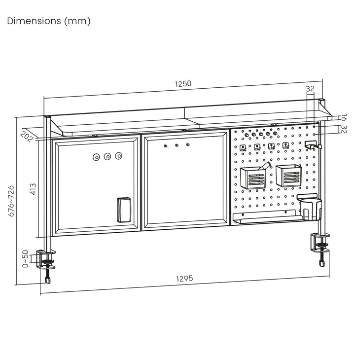 Skrivebordsafskærmning / organizer Ergo Office, maks. belastning 10 kg, hvid og kork tavle, bredde 1250 mm, sort, ER-300 B