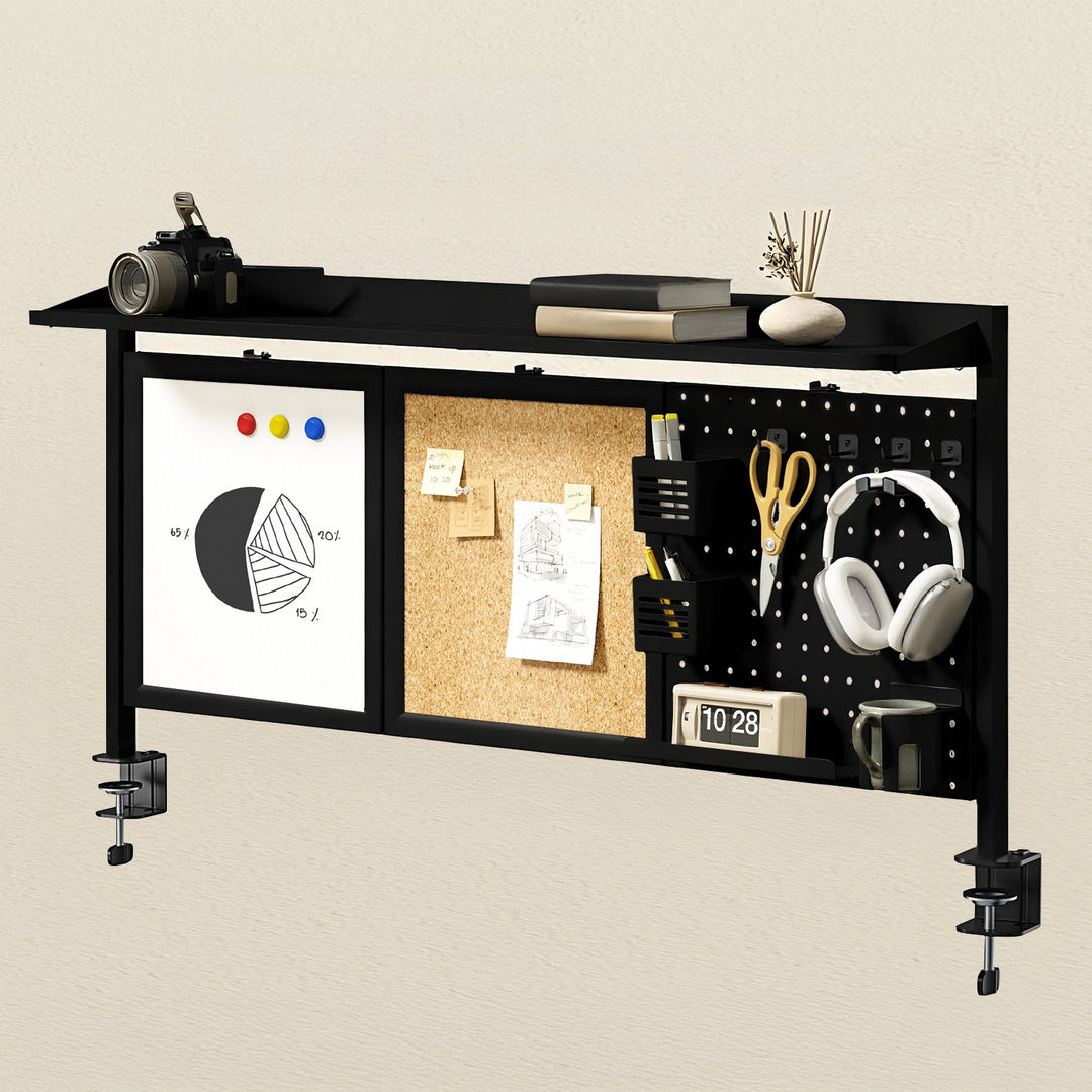 Skrivebordsafskærmning / organizer Ergo Office, maks. belastning 10 kg, hvid og kork tavle, bredde 1250 mm, sort, ER-300 B
