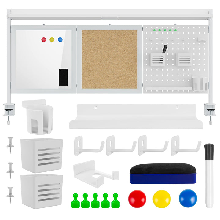 Skrivebordsafskærmning / organizer Ergo Office, maks. belastning 10 kg, hvid og korkplade, bredde 1250 mm, hvid, ER-300 W