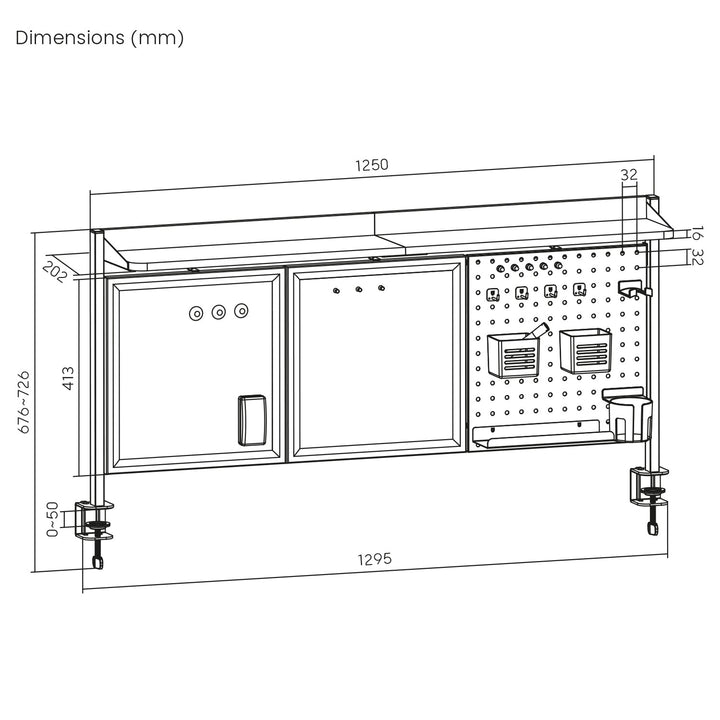 Skrivebordsafskærmning / organizer Ergo Office, maks. belastning 10 kg, hvid og korkplade, bredde 1250 mm, hvid, ER-300 W