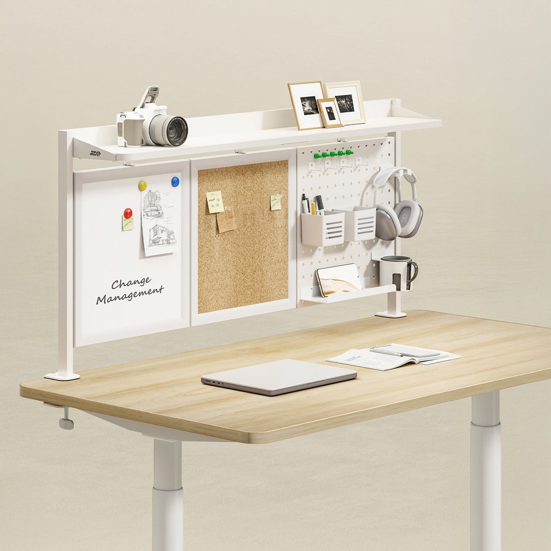 Skrivebordsafskærmning / organizer Ergo Office, maks. belastning 10 kg, hvid og korkplade, bredde 1250 mm, hvid, ER-300 W