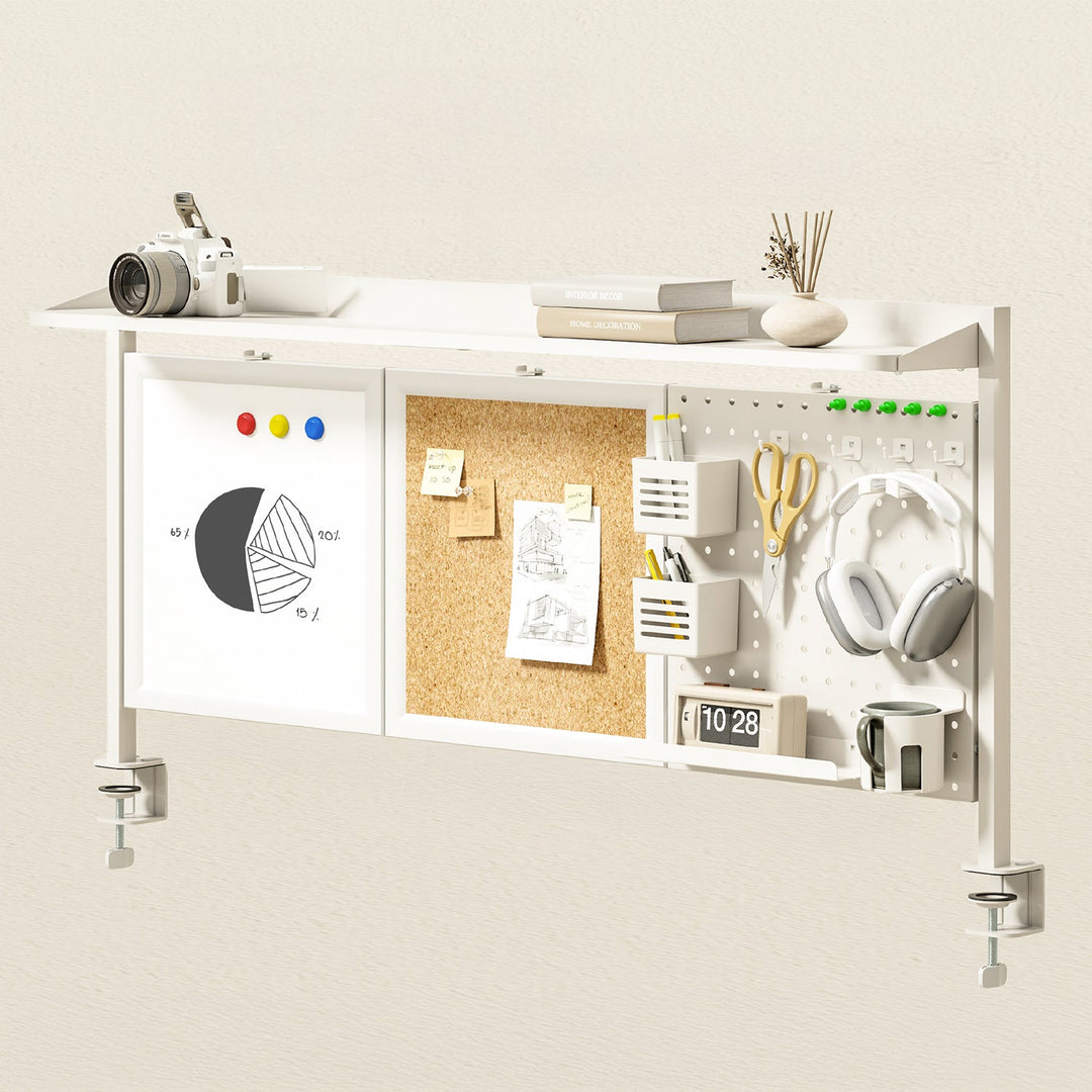 Skrivebordsafskærmning / organizer Ergo Office, maks. belastning 10 kg, hvid og korkplade, bredde 1250 mm, hvid, ER-300 W