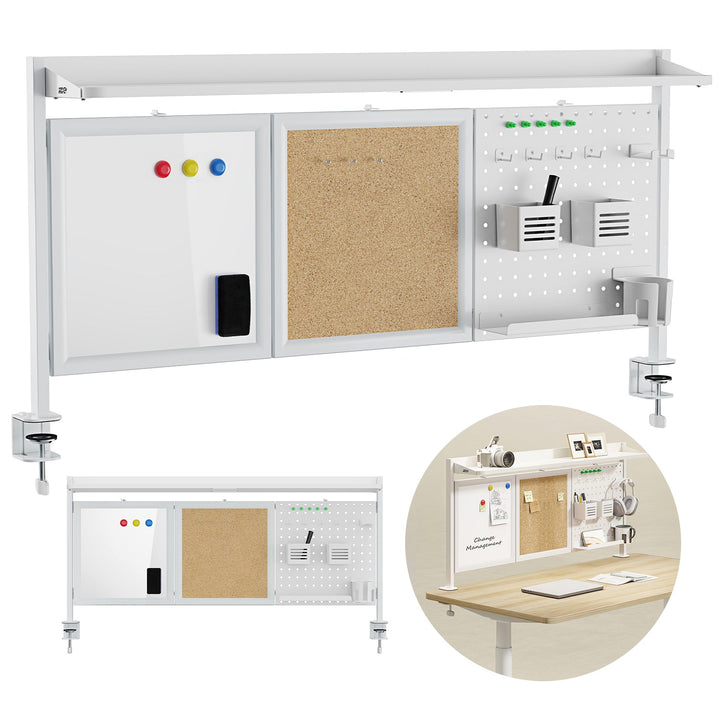 Skrivebordsafskærmning / organizer Ergo Office, maks. belastning 10 kg, hvid og korkplade, bredde 1250 mm, hvid, ER-300 W