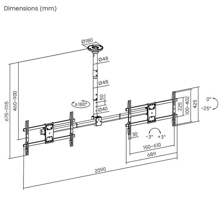 Loftbeslag til to tv'er Maclean, maks. belastning 2x40 kg, 34-60", maks. VESA 600x400, MC-111 B